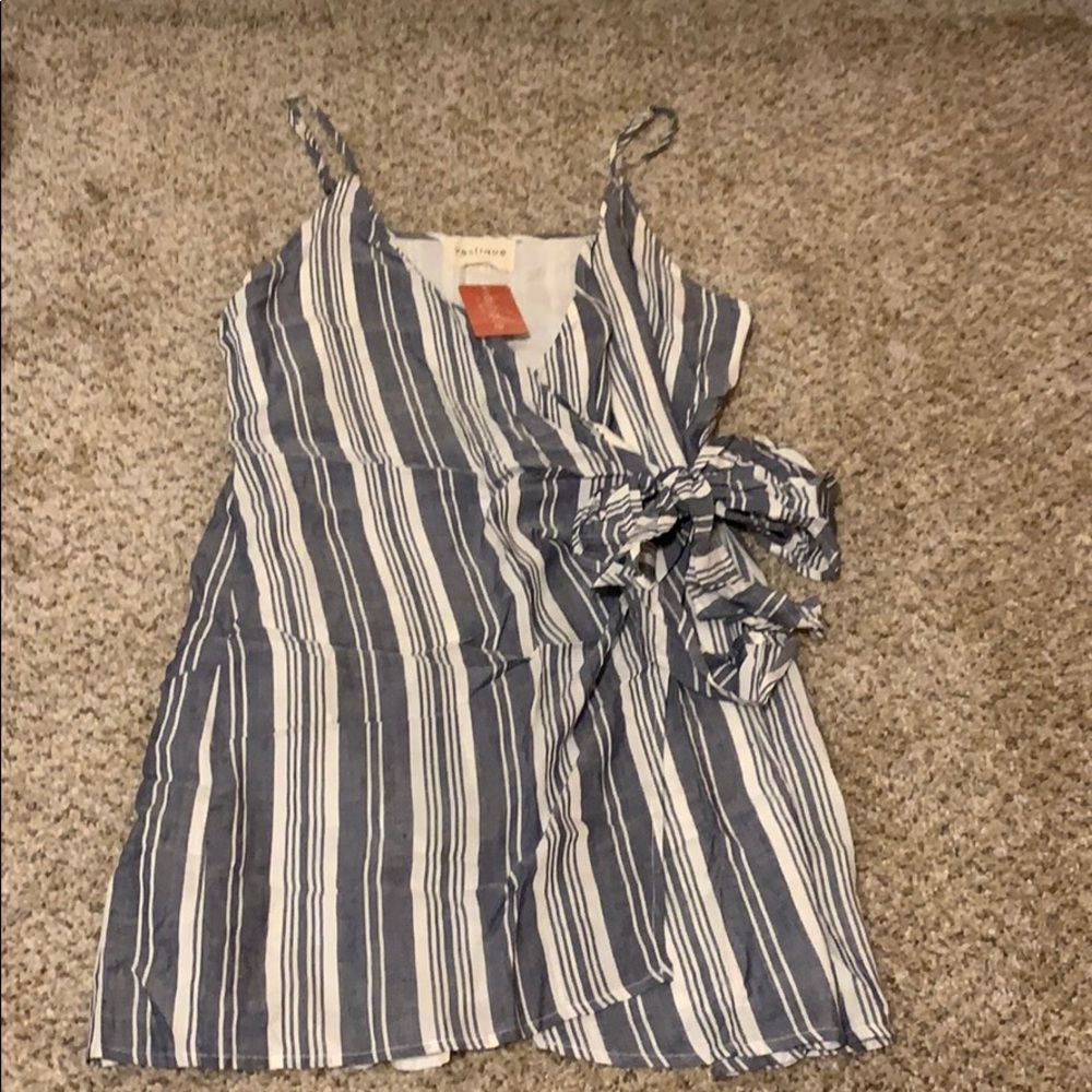 NWT blue and white striped wrap dress